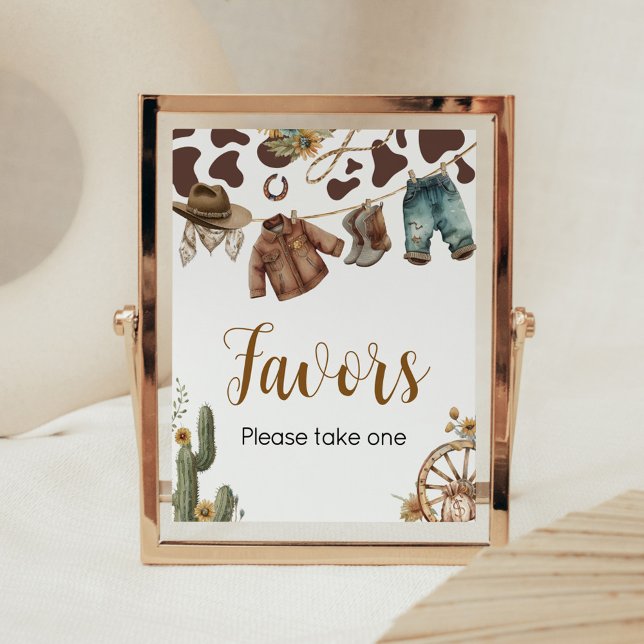 Poster Um Pequeno Chá de fraldas De Cowboy (A Little Cowboy Baby Shower Favors Sign)