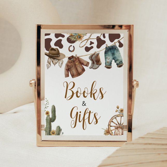Poster Um pequeno Chá de fraldas de cowboy Livros e prese (A Little Cowboy Baby Shower Books and Gifts Sign)