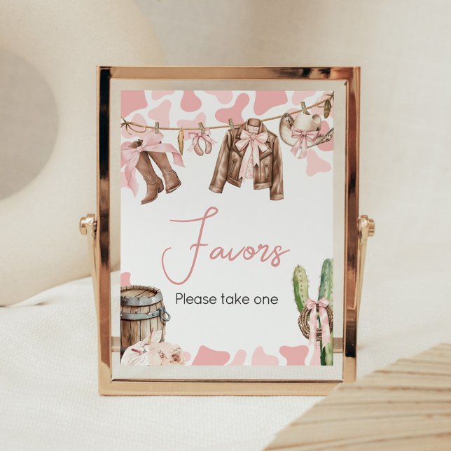 Poster Um Pequeno Chá de fraldas De Cowgirl (A Little Cowgirl Clothesline Baby Shower Favors Sign)