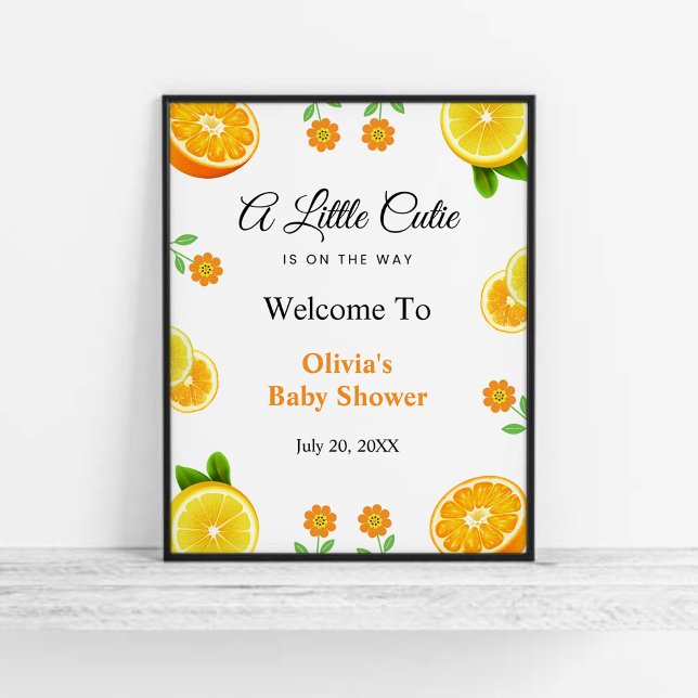 Poster Um Pequeno Chá de fraldas de limão Cutil bem-vindo (A Little Cutie Lemon Citrus Baby Shower Welcome Sign )