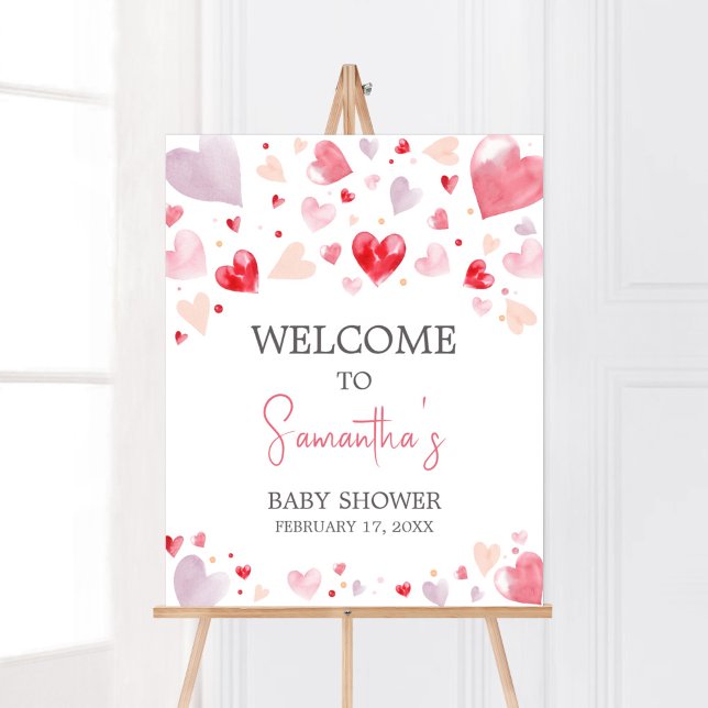 Poster Um Pequeno Chá de fraldas de Namorados doce bem-vi (Sweetheart Baby Shower Welcome Sign)