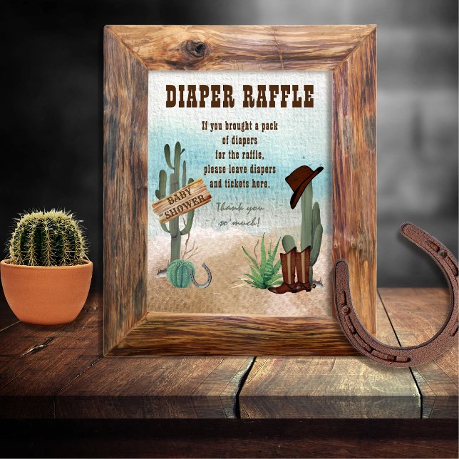 Poster Um Pequeno Garçom Fralda Ocidental Raffle (Rustic Western Boy Baby Shower Favors Diaper Raffle Poster Sign -- "A Little Cowboy Is On His Way" )
