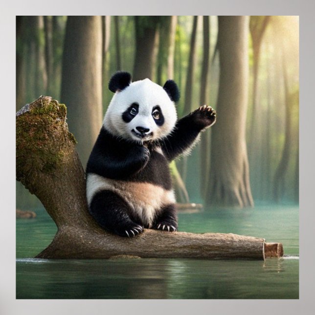 Poster Um pequeno Panda muito bonito posando para a câmer (Frente)