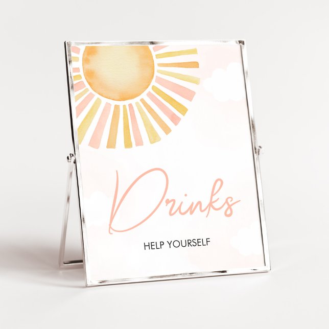 Poster Um pequeno raio de Chás de fraldas solares (You Are My Sunshine Baby Shower Drinks Sign)
