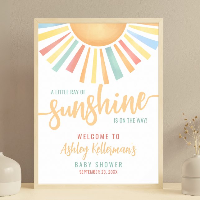 Poster Um Pequeno Raio De Sol Bebe Placa De Boas Vindas D (A Little Ray Of Sunshine Baby Shower Welcome Sign)