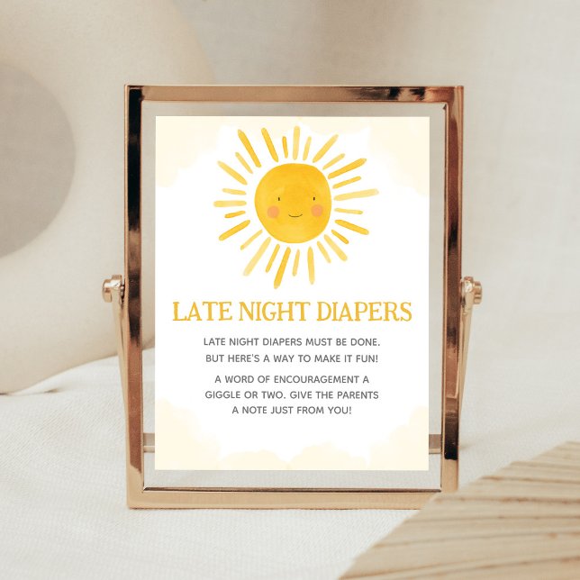 Poster Um Pequeno Raio de Sol Sinal de Fraldas Noturnas (Sunshine Baby Shower Late Night Diapers Sign)