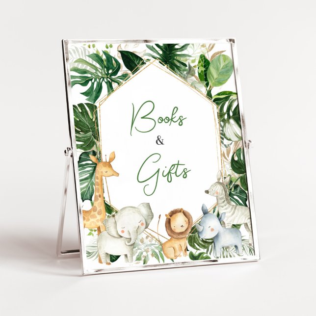 Poster Um Pequeno Sinal de Chuvas de Livros e Presentes S (Jungle Safari Animals Baby Shower Books and Gifts Sign)