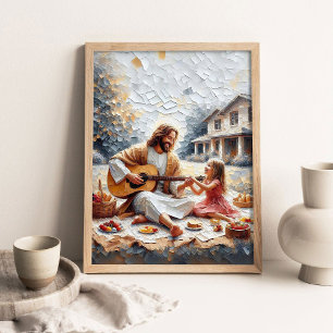 Poster Um Piquenique Juntos, Arte Cristão, Jesus e Menina