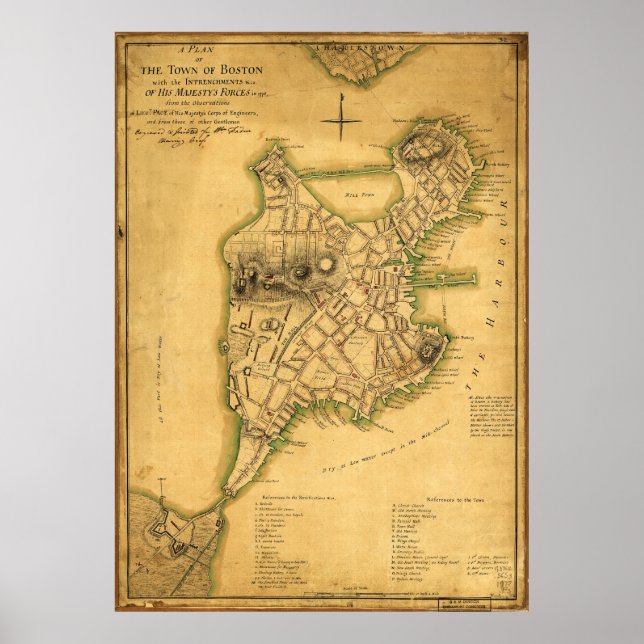 Pôster Um Plano da Cidade de Boston (1775) (Frente)