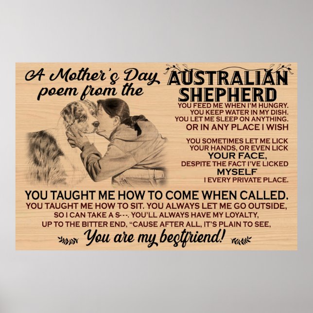Poster Um poema dia de as mães do pastor australiano (Frente)