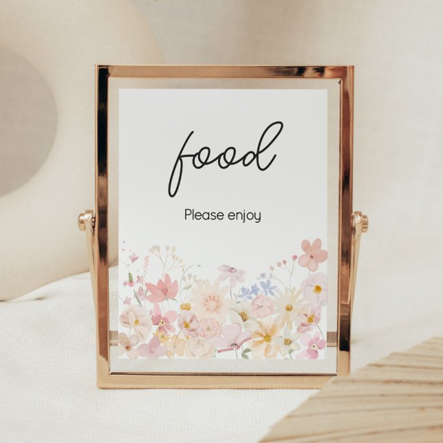 Poster Um Pouco De Flor Selvagem Está A Caminho Da Comida (Floral Little Wildflower Is On The Way Baby Shower Food Sign)