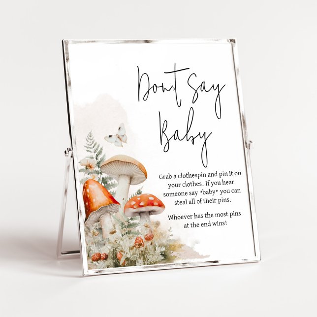 Poster Um pouco de fungo encantado mushroom não diga amor (Little Mushroom Baby Shower Don't Say Baby Sign)