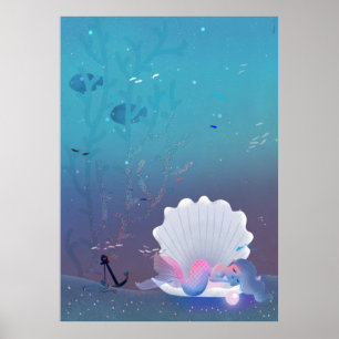 Pôster Um pouco de sereia dormindo dentro a concha