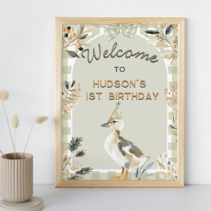 Poster Um primeiro aniversario Gingham Cute Ducking Cute