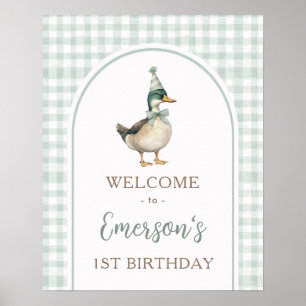 Poster Um primeiro aniversario Lucky Duck Green Gingham