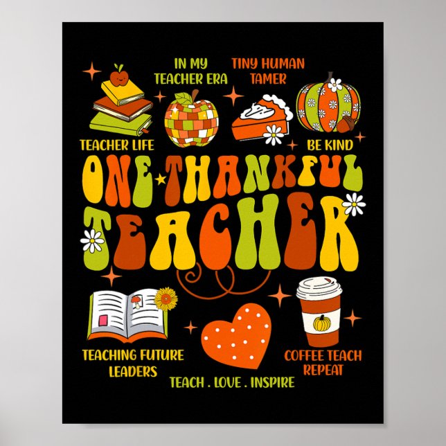 Poster Um professor agradecido Professor Retro Groovy Pro (Frente)