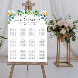 Poster Um quadro de assentos de casamento azul-floral na 