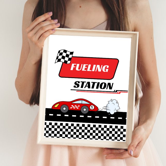 Poster Um rápido retro vermelho corrida carro menino aniv (Criador carregado)