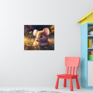 Poster Um rato giro num campo de flores, crianças