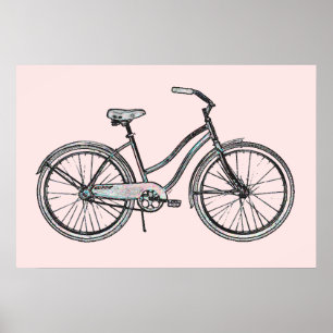 Pôster Um rosa retro da bicicleta