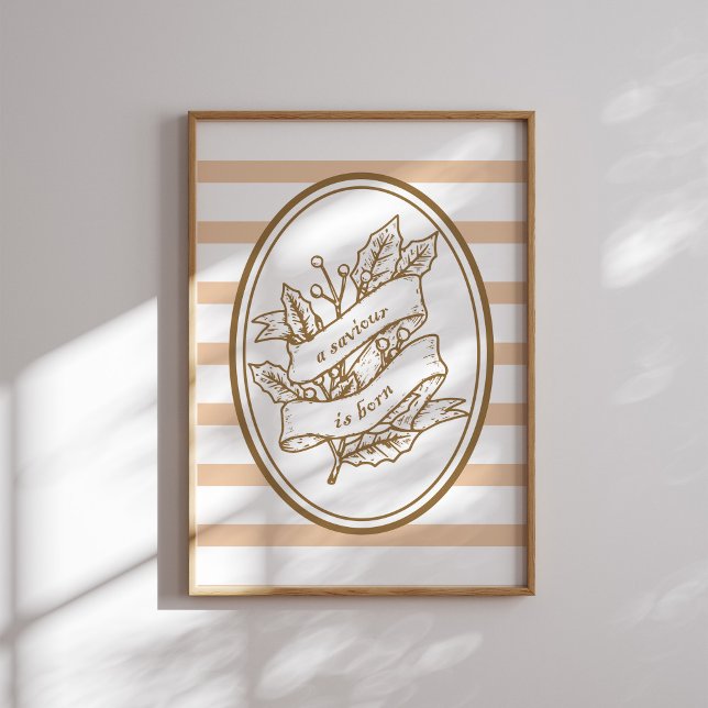 Poster Um salvador é Nascer Holly Banner Natal Neutro (Criador carregado)