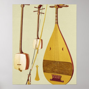 Poster Um shamisen, um kokyu e um biwa, japonês, 'da MU