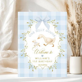 Poster Um Silly Goose Azul Gingham Bem-vindo Aniversário