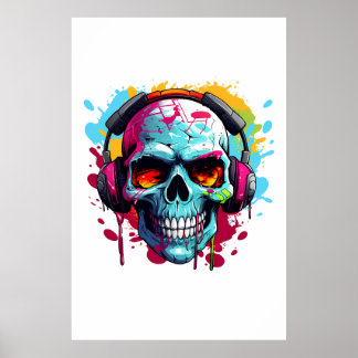 Poster Um Sinal de Acrílico DJ POP ART SKULL