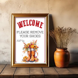 Poster Um sinal de outono para remover sapatos, por favor
