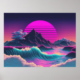 Poster Um Sunset Vaporwave Superolhando o Oceano
