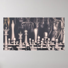 Poster Um tabuleiro de abstrato surreal moderno e figuras