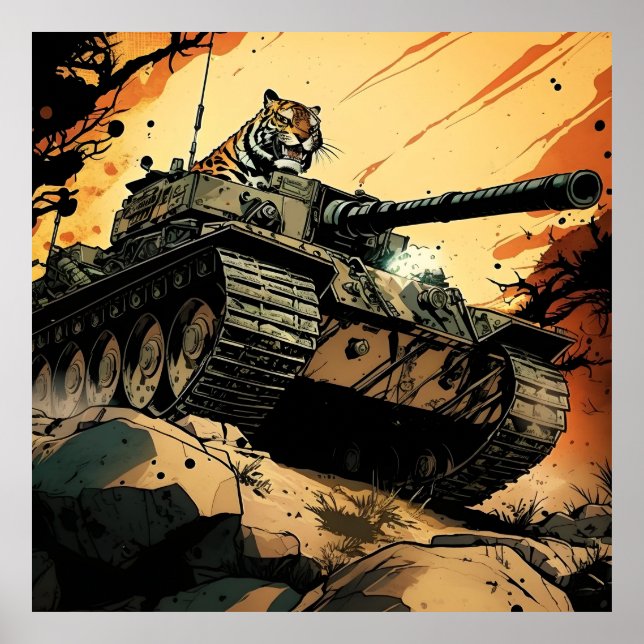 Poster Um tanque Tiger com um tigre (Frente)