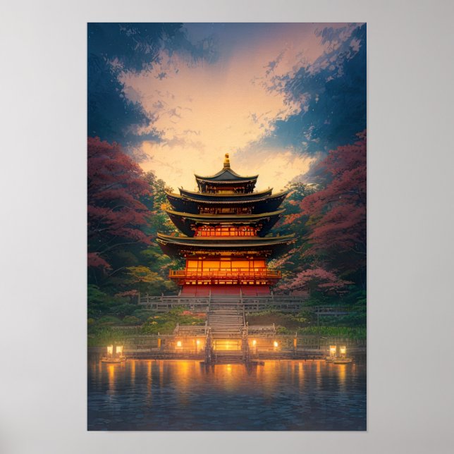 Poster Um Templo Japonês Encantador ao Sol (Frente)