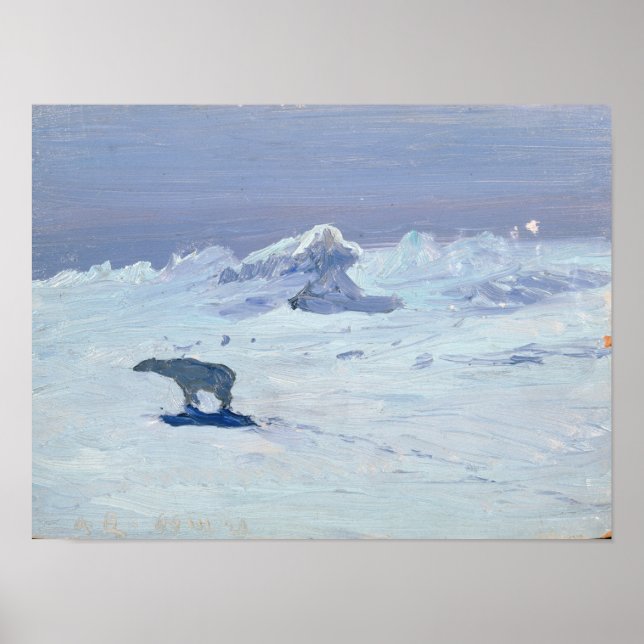 Poster Um urso polar caçando na noite iluminada, 1899 (Frente)