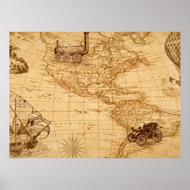 Poster Um velho mapa da América (Frente)