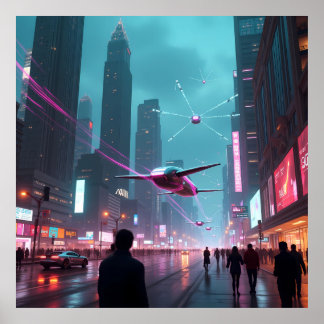 Poster Um vislumbre da IA futurística da paisagem urbana