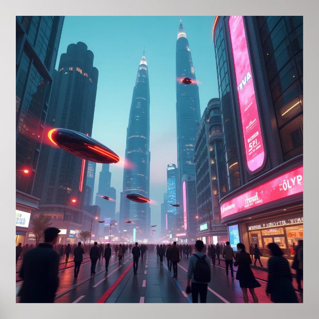 Poster Um vislumbre da IA futurística da paisagem urbana (Frente)