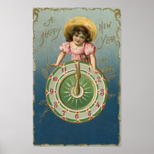 Poster Um YearGirl novo feliz sobre um pulso de disparo