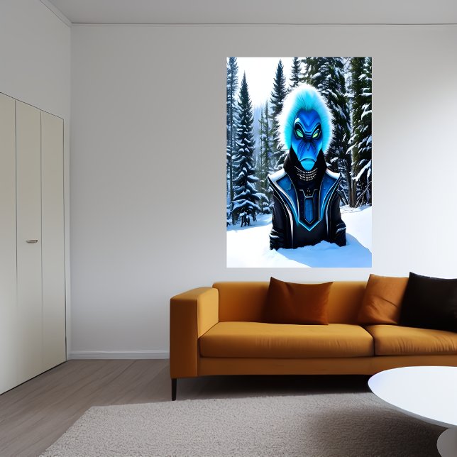 Poster Uma alienígena azul e muita neve | Arte AI (Criador carregado)