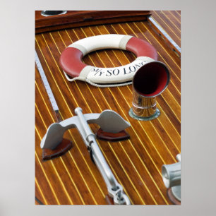 Poster Uma Âncora E Uma Boia De Vida Num Barco De Madeira