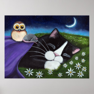 Pôster Uma arte observador do gato do smoking da fantasia