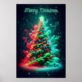 Poster Uma árvore de Natal vermelha e verde esfumaçada Pa