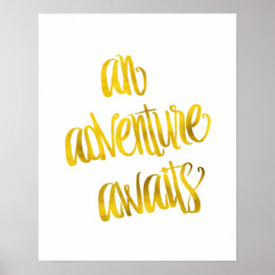 Poster Uma Aventura Aguarda Cotações Faux Foil Douradas
