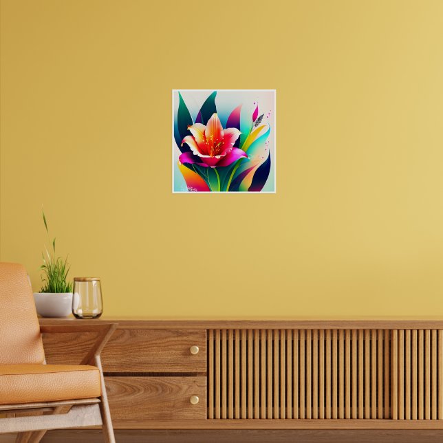 Poster Uma bela flor com folhas coloridas (Sala de Estar 2)