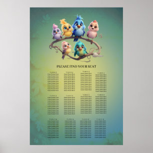 Poster Uma bela parada de pássaros de desenho animado em