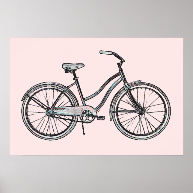 Pôster Uma bicicleta retrô rosa (Frente)