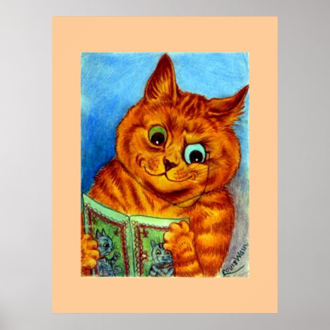 Poster Uma Boa Leitura, ilustrada por Louis Wain, (Frente)