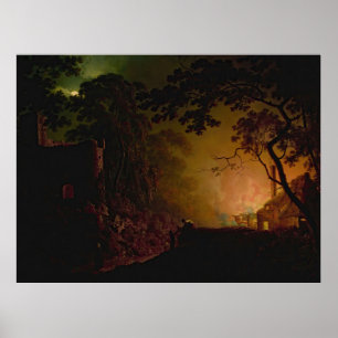 Poster Uma cabana em chamas à noite Joseph Wright de Derb