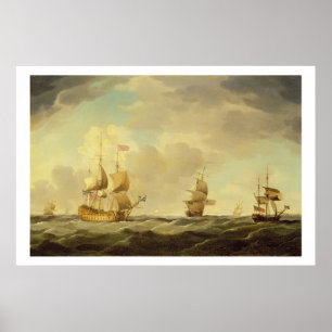 Pôster Uma capitânia inglesa sob a vela fácil em um