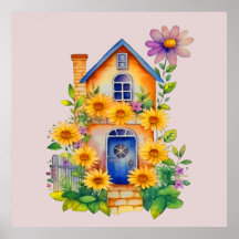 Uma Casa E Flores Maravilhosas, Arte De Parede Col
